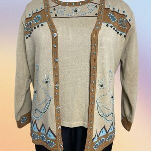 VTG Storybook Knits "Desert Diva" Sz 2X Embellished Cardigan and Top 2-Pc Set